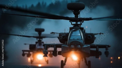 Apache Helicopters Night Operation