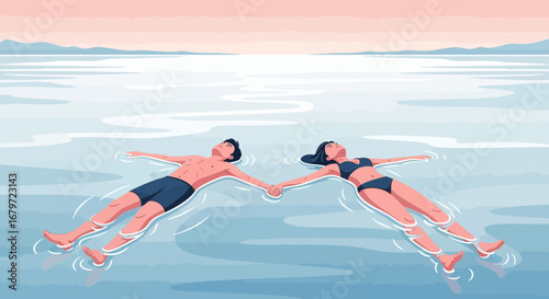 Couple Floating Together in Calm Water, Symbolizing Relaxation and Shared moments
