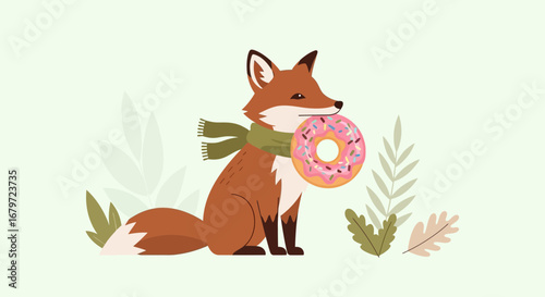 Cute Fox With a Donut Illustration Celebrating Joy and Delicious Sweets
