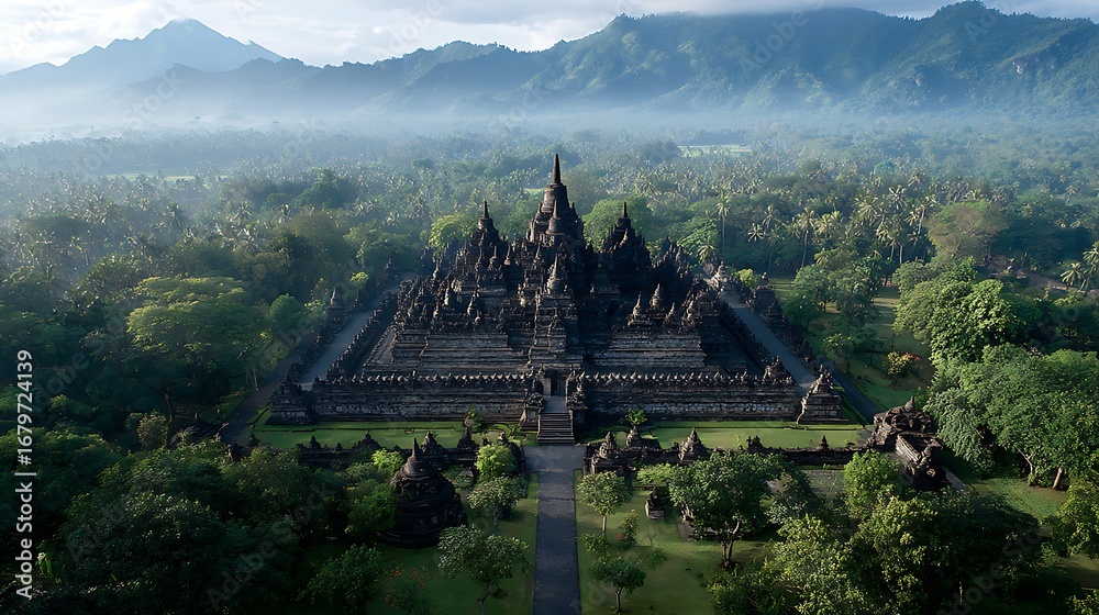 Fototapeta premium natural scenery and Borobudur temple