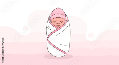 Cute illustration of a newborn baby swaddled in a blanket for a baby shower