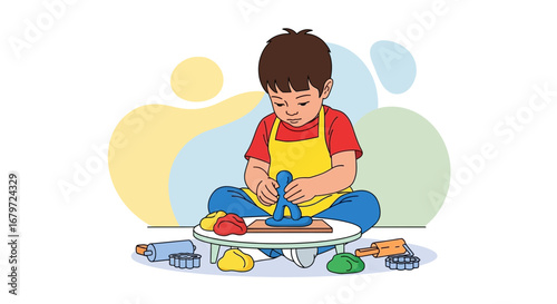 Creative Child Shaping Colorful Clay: A Delightful Artistic Playtime Illustration