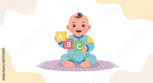 Cute Infant Learning The Alphabet While Having Fun And Sitting Comfortably