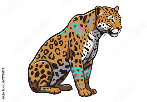 Colorful Jaguar Illustration: A Powerful Wildlife Cat.