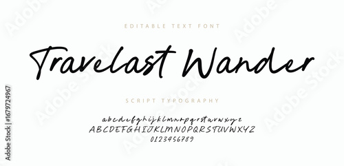 Travelast Wander logo signature Font. Calligraphy Logotype Script Brush Font Type Font lettering handwritten. vector illustration 
