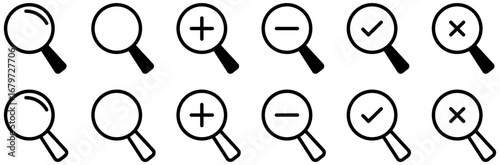 Magnifying glass icon set. magnifier or loupe sign isolated on transparent background, Search symbol. Vector illustration