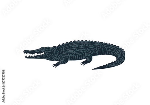 Detailed Crocodile Illustration on White Background.