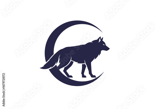 Wolf Silhouette with Crescent Moon: A Symbolic Night Scene.