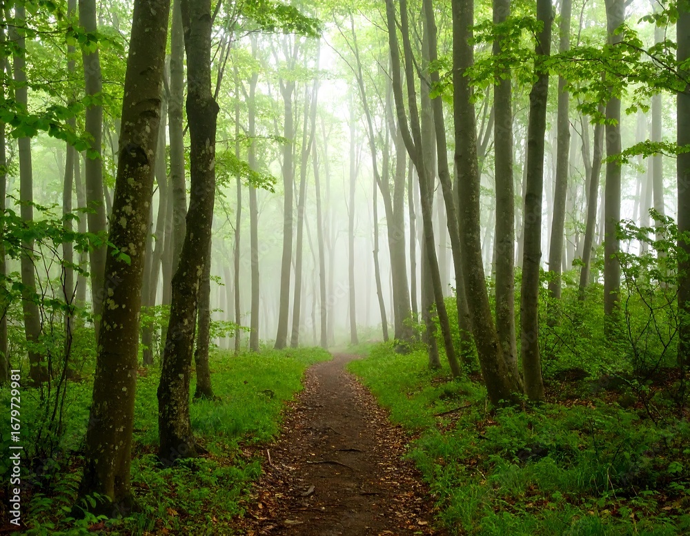 Fototapeta premium Misty forest path (1)