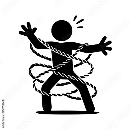 Stickman Trapped in Ropes SVG Clip Art