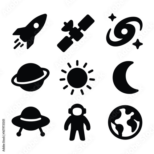 Space and astronomy silhouette icon collection