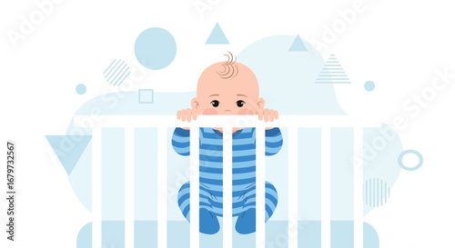 Charming Infant Holding Crib, Delightful Illustration Featuring Cute Baby, Sweet Newborn
