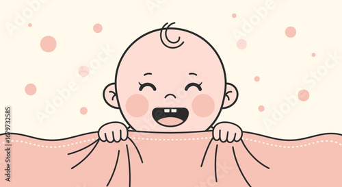 Charming Infant Character, Sweet Toddler Smiling Happily, Pink Background and Playful Style