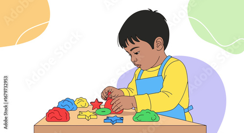 Child Engrossed In Shaping Colorful Clay, Promoting Cognitive Development and Playful Learning
