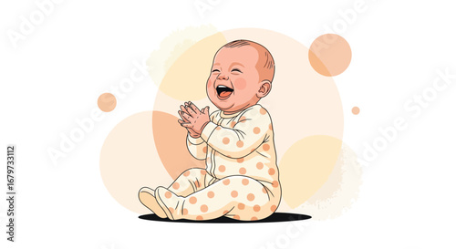 Cheerful Baby, Joyful Laughter, Adorable Toddler Illustration, Happy Child Concept Art