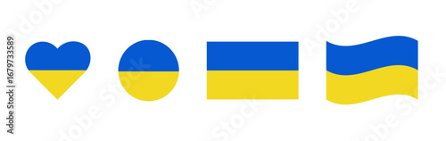 Ukrainian Flag Icons Including Heart, Circle, Rectangle, and Wavy Designs