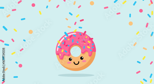Cheerful Donut With Sprinkles Floating in Air on a Pastel Background