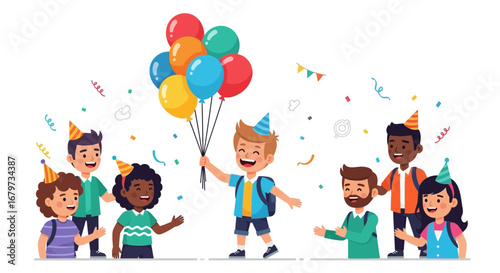 Cheerful Gathering Of Friends Celebrating A Special Occasion Featuring Balloons and Joy