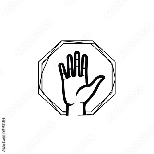 Hand Stop Gesture in Octagonal Frame.