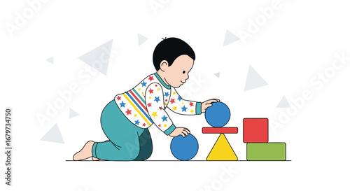 Child Playing With Geometric Shapes, Developing Skills And Early Childhood Education.