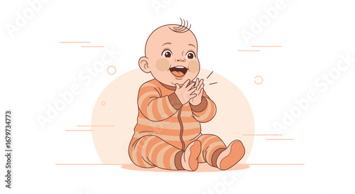 Cheerful Infant Clapping Hands and Enjoying Playful Moments on Peach Background