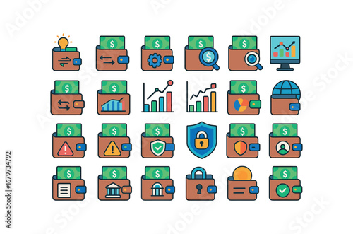 colorful flat vector icons Budget (Advanced) budget smart budget ai budget optimize budget analyze budget track budget monitor budget compare budget chart budget graph budget stats budget.