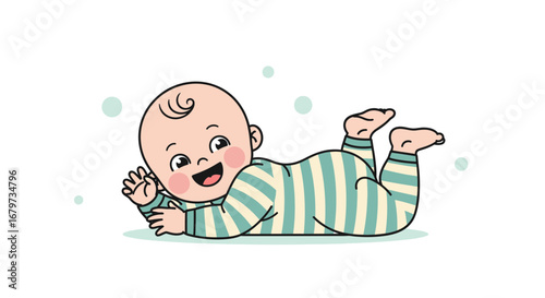 Cheerful Infant Crawling Happily, Smiling Widely, Showing Joyful Moments and Playfulness