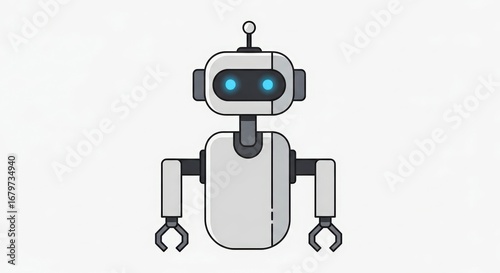 Friendly Cartoon Robot with Glowing Blue Eyes on a Clean White Background