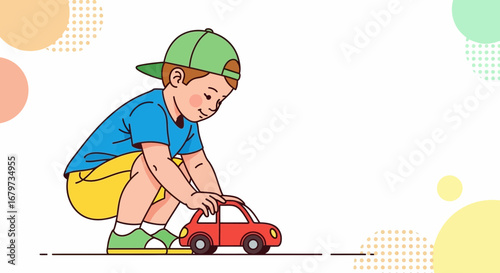 Child Playing With Toy Car, Happy Moment, Early Childhood, Delightful Imagination