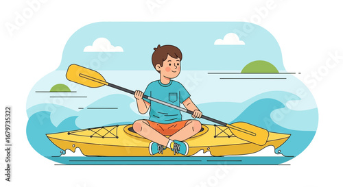 Cheerful Person Kayaking Through Waves In A Bright Yellow Kayak Adventure