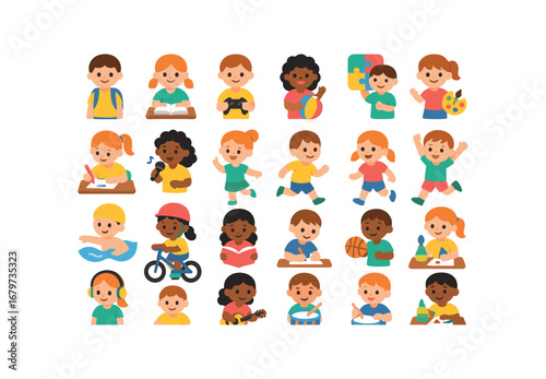 colorful flat vector icons Child (Activities) child school child study child game child toy child puzzle child paint child draw child sing child dance child run child walk child jump child.