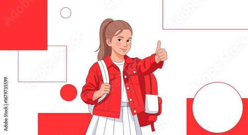 Cheerful Student Giving Thumbs Up Sign With Backpack On The White Background