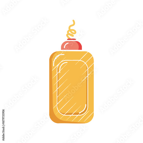 Yellow mustard squeeze bottle squirting sauce illustration.