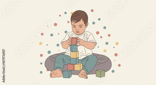 Childhood Activity: A Young Child Engaging With Building Blocks During Playtime