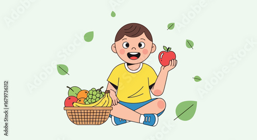 Cheerful Youthful Character Posed With Fresh Fruits Ready And Excited About Healthy Diet