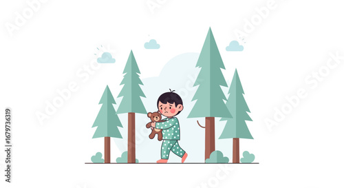 Childhood Grief: A Young Boy Navigating Difficult Emotions with a Teddy Bear for Comfort