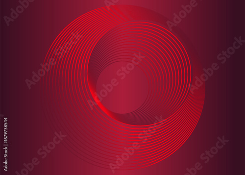 Round frame colorful red light isolated on dark background. Vector illustration concept for music, digital, modern science, Ai technology