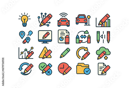 colorful flat vector icons Crayon (Advanced) crayon smart crayon ai crayon auto crayon manual crayon tracker crayon monitor crayon report crayon stats crayon chart crayon graph crayon alert.