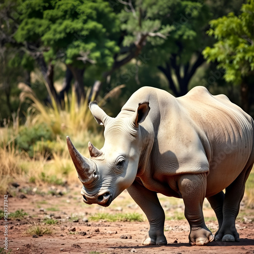 White Rhinoceros Ceratotherium simum Square-lipped Rhinoceros at Khama Rhino Sanctuary Kenya Africa.