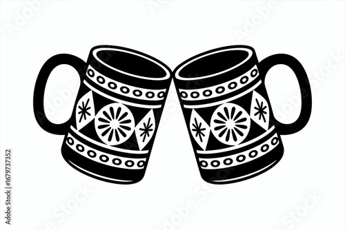 Two decorative mugs clinking together in a toast celebration clipart