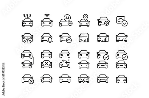 vector outline icons Car (Advanced) car smart car ai car auto car manual car gps car monitor car track car alert car notify car report car stats car chart car graph car history car.
