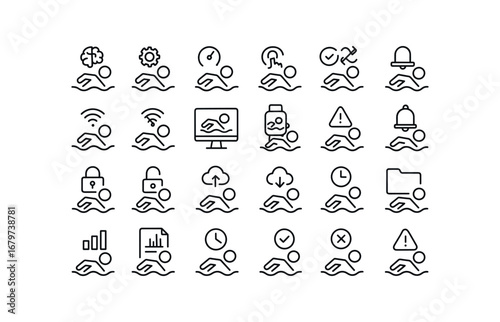 vector outline icons Swimming (Advanced) swimming smart swimming ai swimming auto swimming manual swimming synced swimming unsynced swimming online swimming offline swimming monitor.