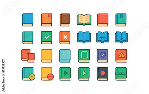 colorful flat vector icons Book (Basic) book icon book new book old book open book closed book active book inactive book valid book invalid book left book right book up book down book small.
