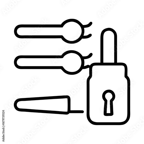 Lockpick Set Icon.  Specialized lockpick set for training and educational purposes, demonstrating mechanical security principles and problem-solving skills.