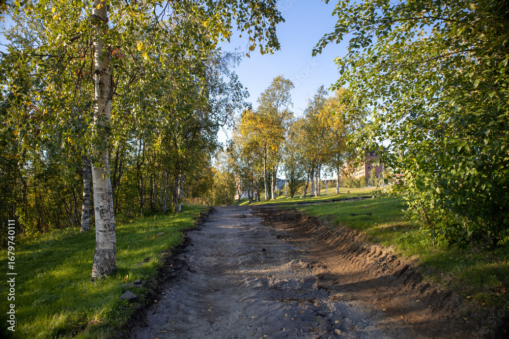 Fototapeta premium The old city center of Kiruna, Sweden, being demolished in autumn.