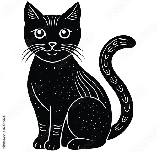 Cute black and white cat illustrations and vector designs of loving kittens with a heart and long tail for your favorite pets