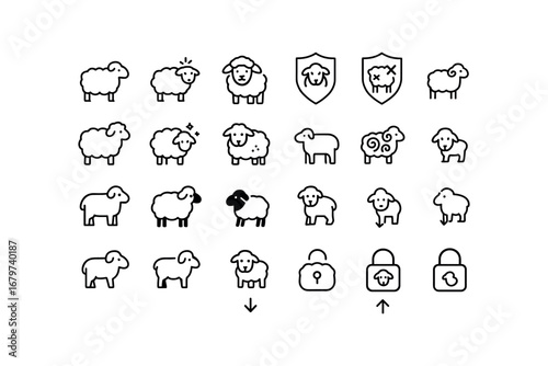 vector outline icons Sheep (Basic) sheep icon sheep new sheep old sheep safe sheep unsafe sheep small sheep large sheep clean sheep dirty sheep plain sheep ornate sheep open sheep closed.
