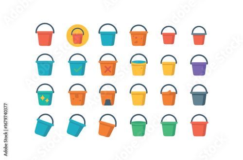 colorful flat vector icons Bucket (Basic) bucket icon bucket new bucket old bucket small bucket large bucket valid bucket invalid bucket active bucket inactive bucket clean bucket dirty.