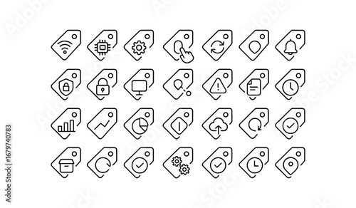 vector outline icons Price Tag Scan (Advanced) pricetag smart pricetag ai pricetag auto pricetag manual pricetag synced pricetag unsynced pricetag secure pricetag unsecure pricetag monitor.