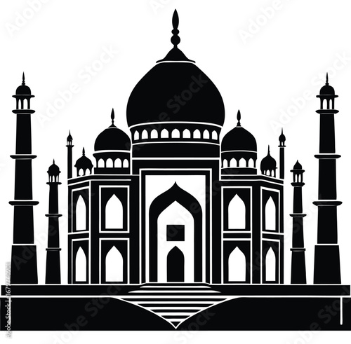 Taj Mahal vector silhouette, a beautiful marble mausoleum and iconic Indian landmark in Agra